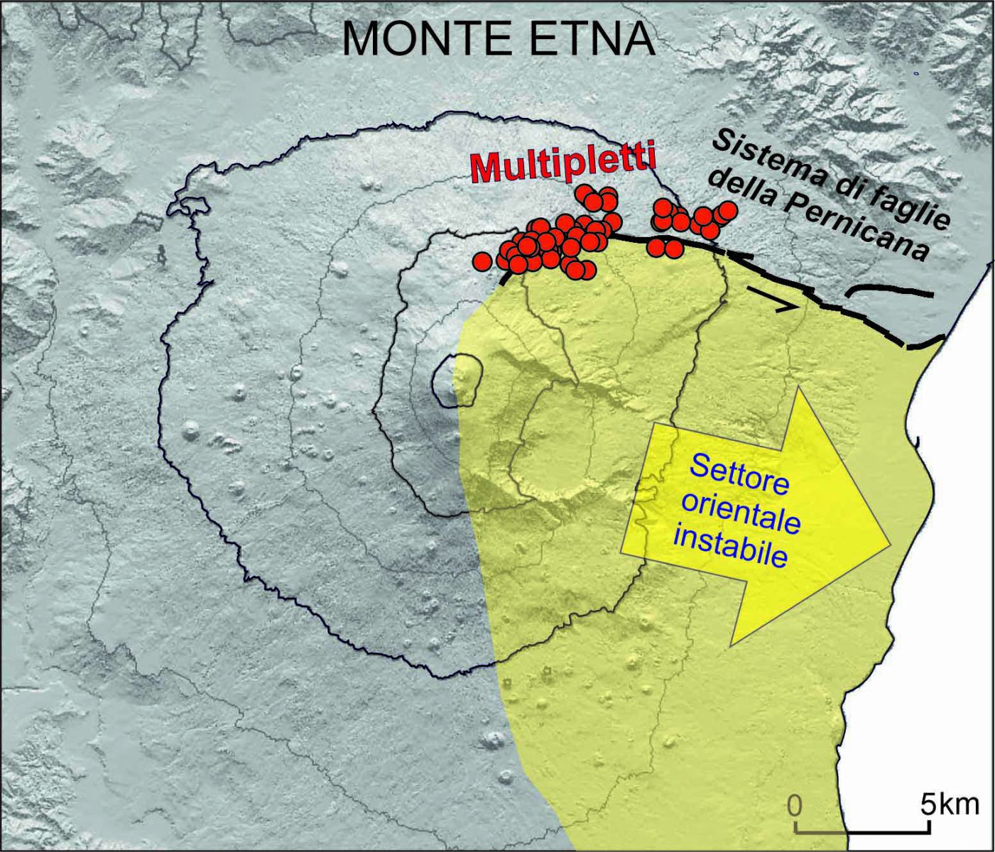 Scivolamento del settore orientale dell'Etna. Credits: INGV