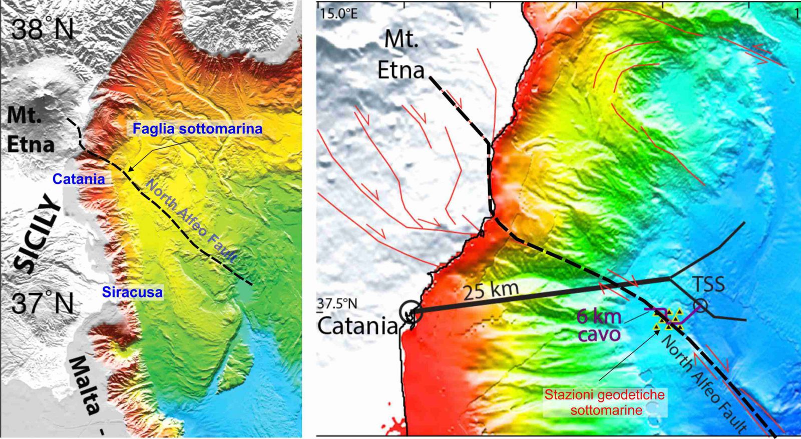 Mappa del fondale marino antistante Catania e Siracusa