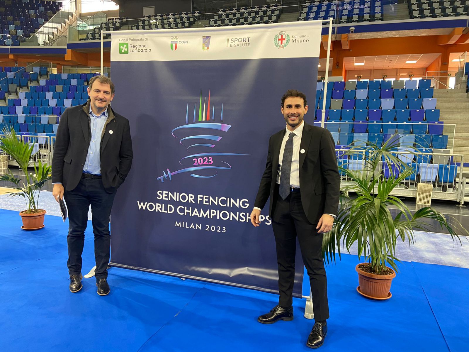 Il presidente del Cus Catania Luigi Mazzone e il presidente del Comitato organizzatore dei Mondiali di Scherma Marco Fichera