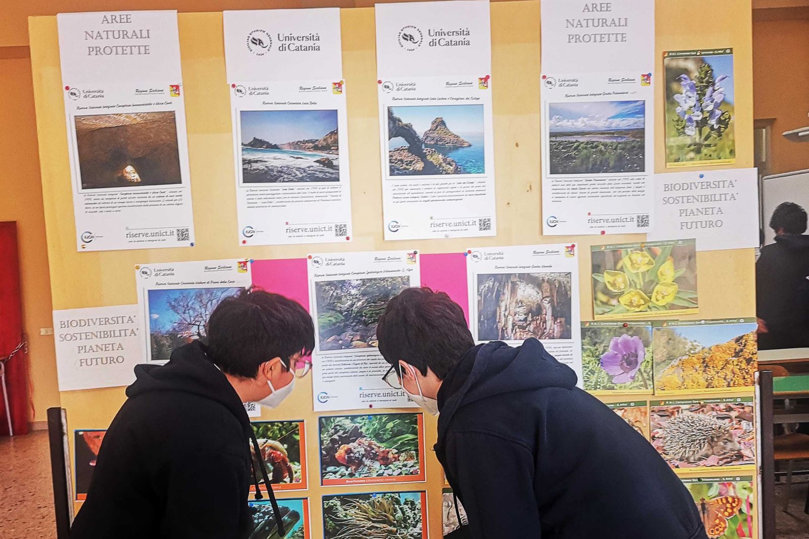 In foto alcuni studenti mentre visitano il percorso espositivo