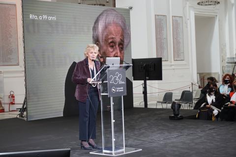 Un momento della prolusione della senatrice Elena Cattaneo