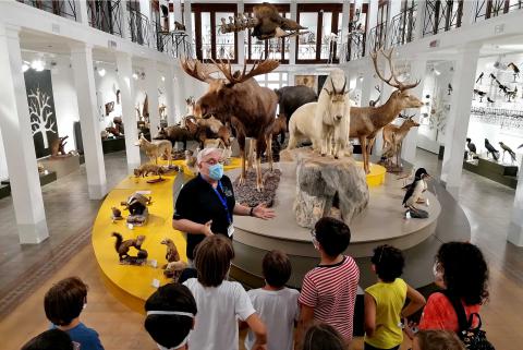 un momento della visita guidata di un gruppo di bambini di Kids Trip che ascoltano il responsabile delle attività didattiche e divulgative della struttura museale Fabio Viglianisi