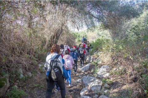 Un momento della "lezione" di ornitologia nell'area protetta Grotta Monello