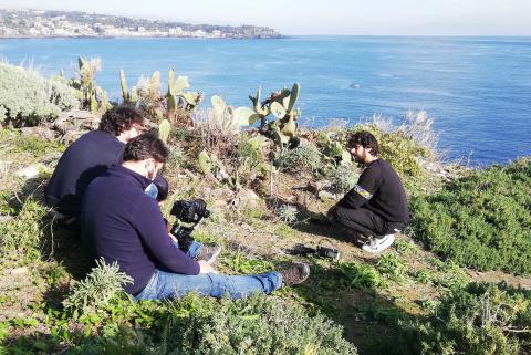 Un momento delle riprese a Renato Leotta