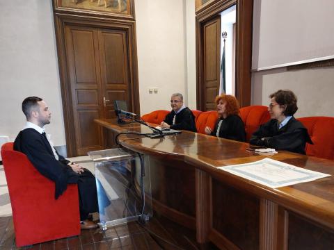 Un momento della seduta di laurea di Haroune Ben Charif