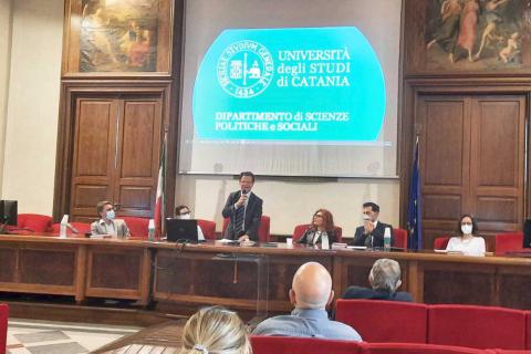 Un momento dell'intervento del rettore Francesco Priolo